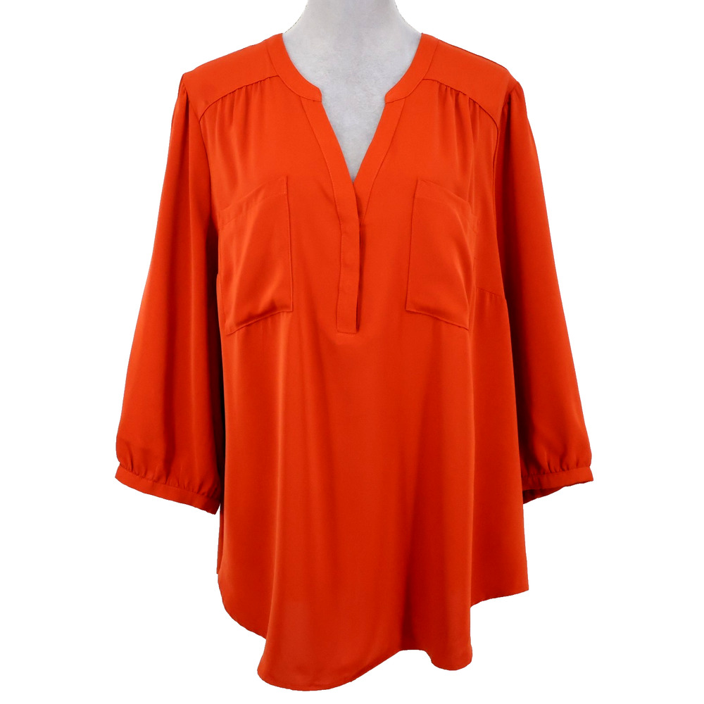 Torrid Harper Top 3 Plus Size 3X Burnt Orange Rust Henley Blouse Pockets Preppy